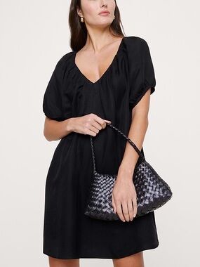 BANANA REPUBLIC Viscose-Linen Mini Black Dress {Small}
